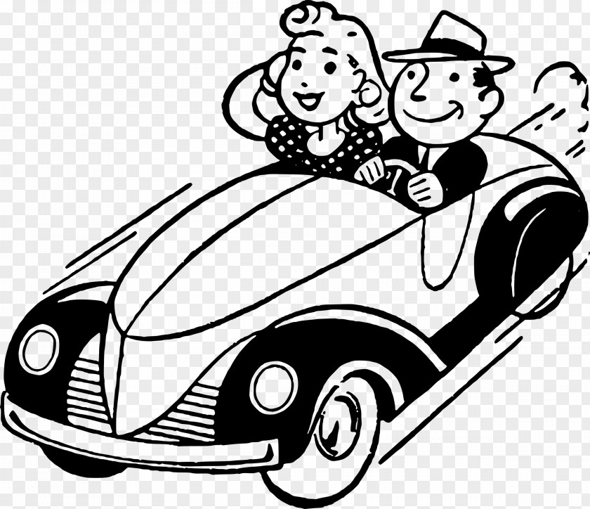 Driving Car Black And White Clip Art PNG