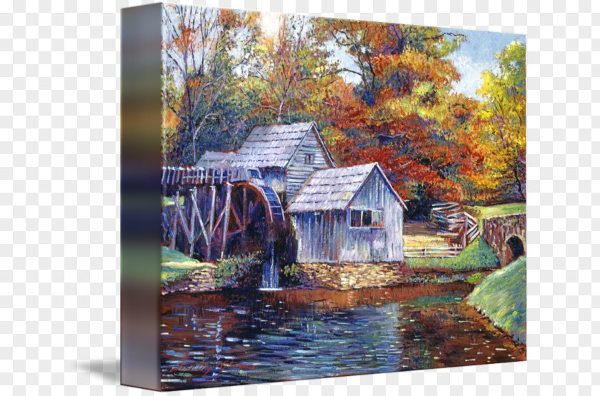 Water Mill Watercolor Painting Canvas Print Printing PNG