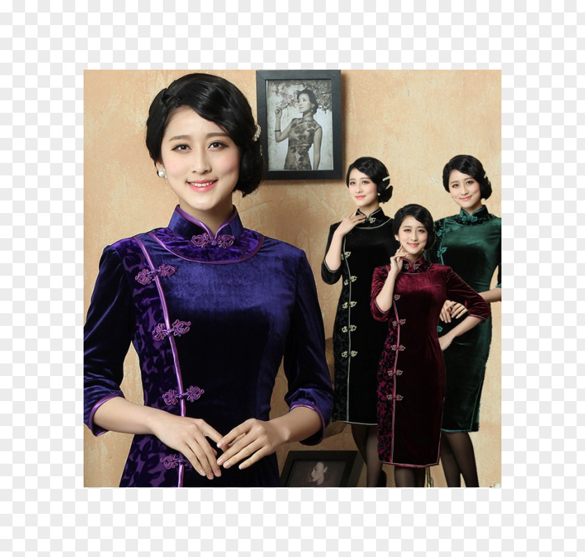 Cheongsam Dress Velvet Sleeve Button PNG