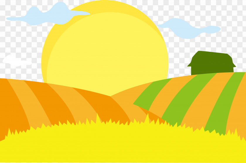 Golden Wheat Field Vector Cartoon Illustration PNG