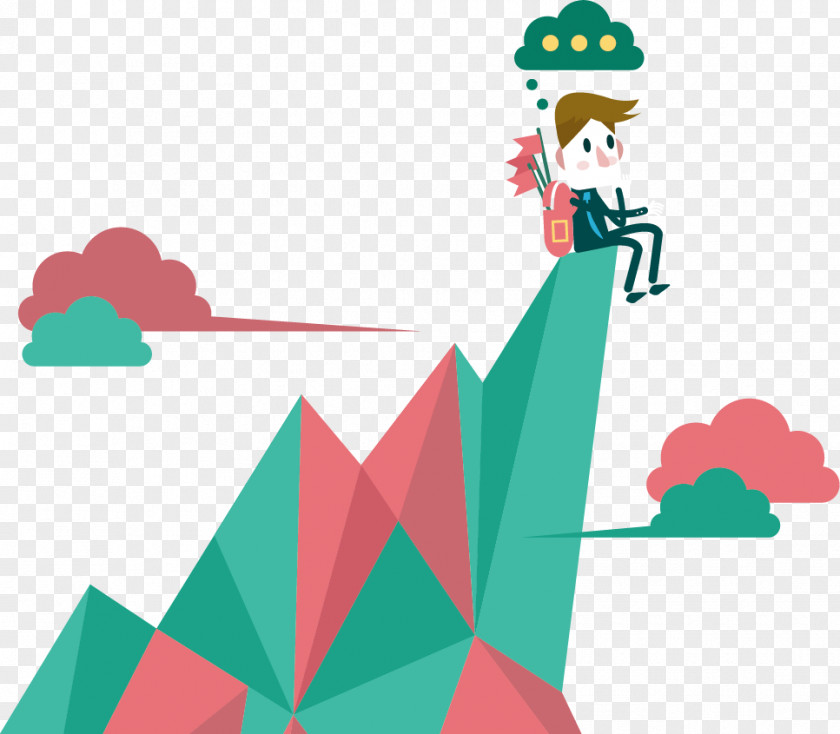 Vector Man Sitting On Top Of The Hill Businessperson Flat Design PNG