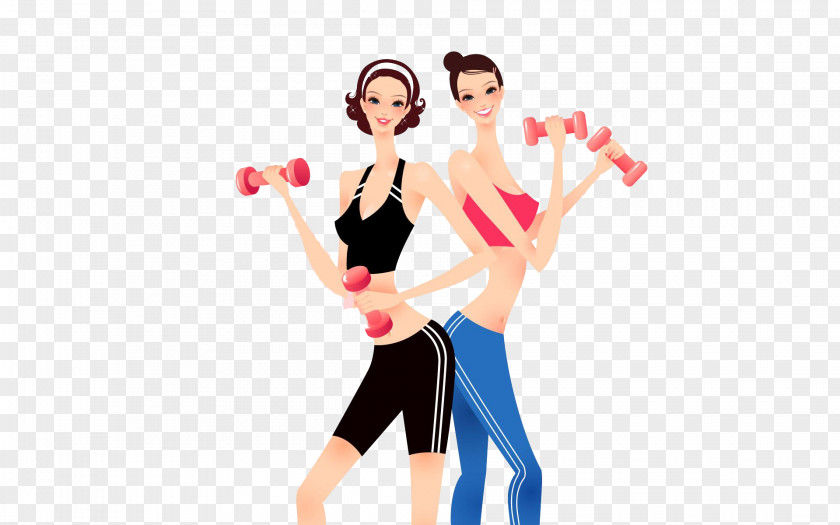 Woman Holding A Barbell Cartoon Material Fashion Illustration PNG