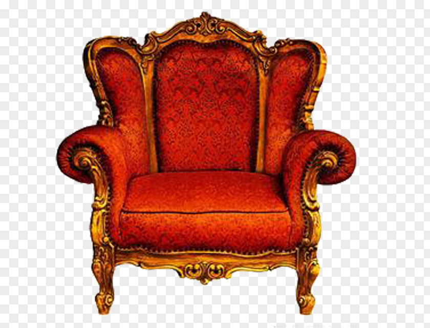 Big Gold Orange Carved Royal Breath Throne Chair Couch Furniture PNG
