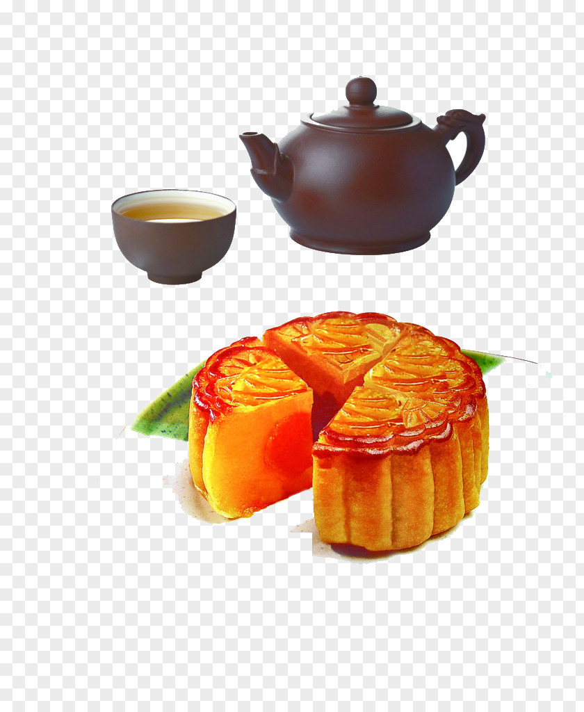 Afternoon Tea Mooncake Salted Duck Egg Mid-Autumn Festival Traditional Chinese Holidays PNG