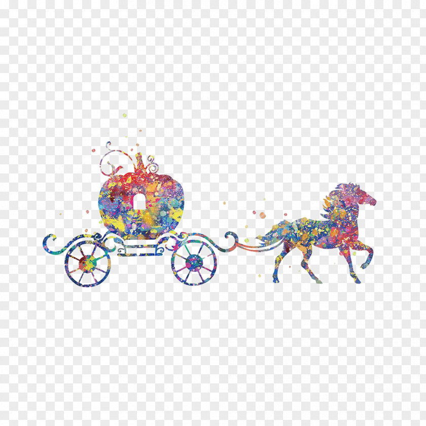 Cartoon Abstract Pumpkin Carriage Cinderella Watercolor Painting Poster PNG