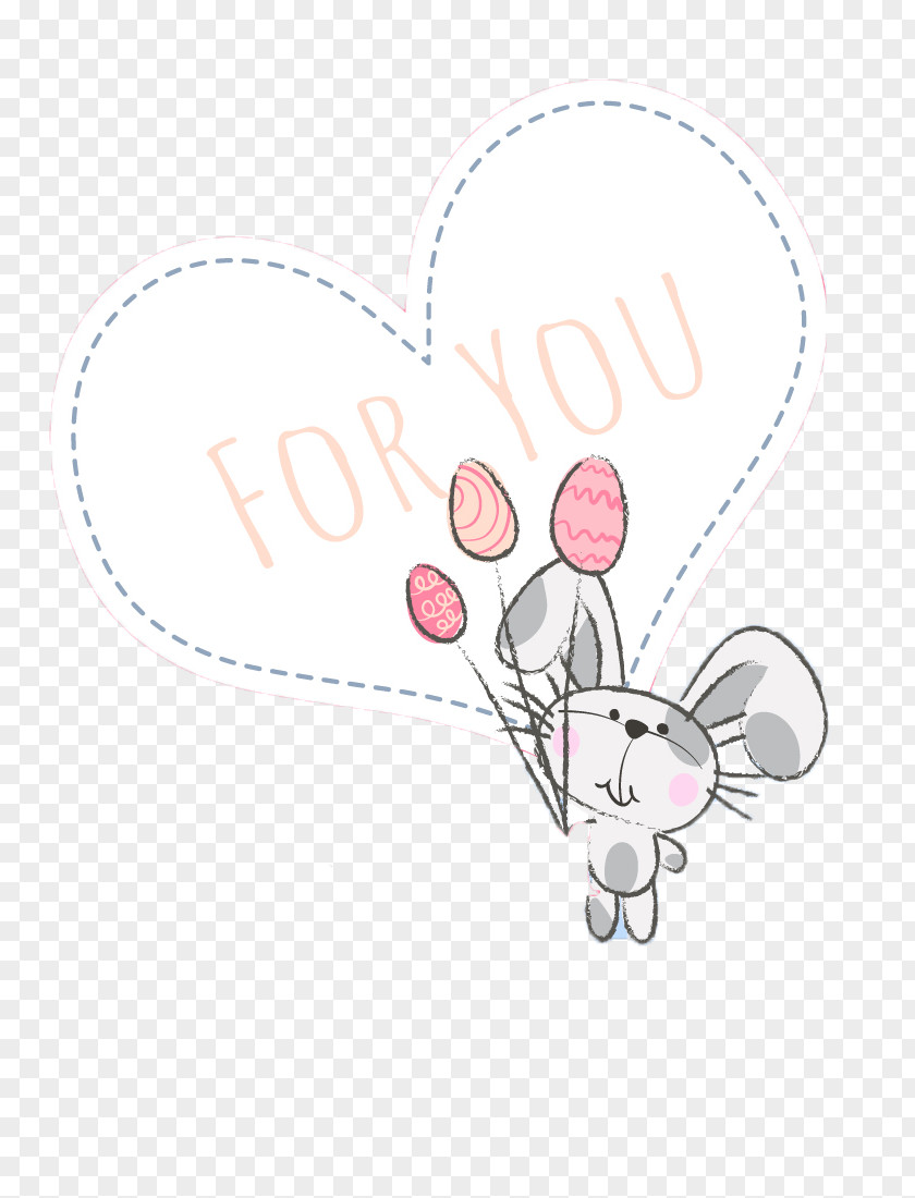 Fresh Cartoon Rabbit Vector Background Material Heart Valentine's Day Wallpaper PNG