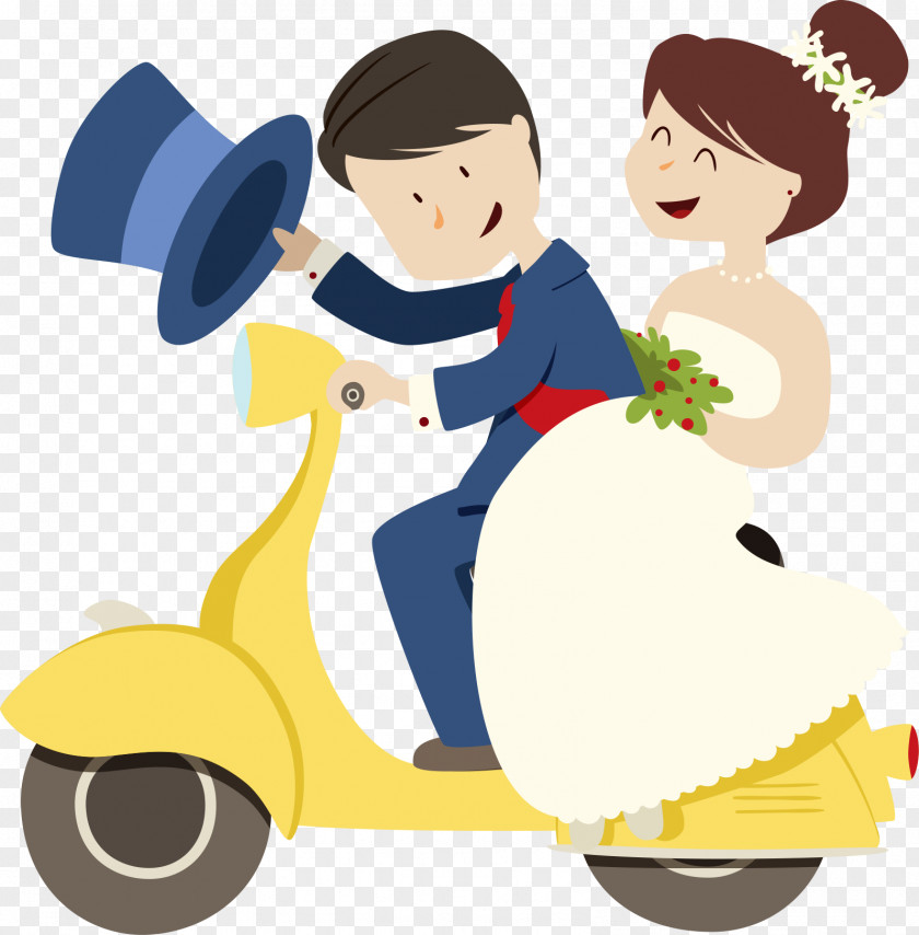Vector Electric Car Bride And Groom Wedding Invitation Marriage Greeting Card PNG