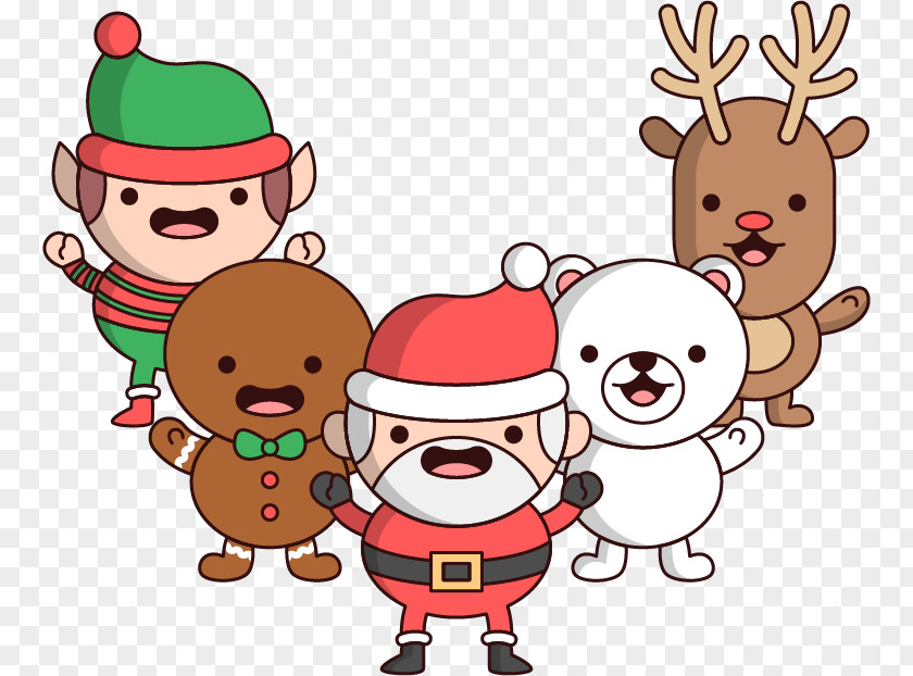 Vector Cute Cartoon Deer Santa Bear Reindeer Claus Christmas PNG