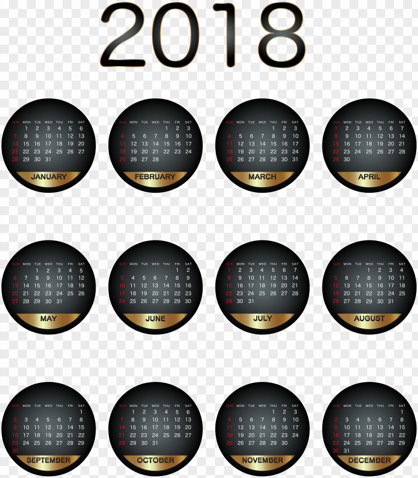 2018 Calendar Black Transparent Image Clip Art PNG