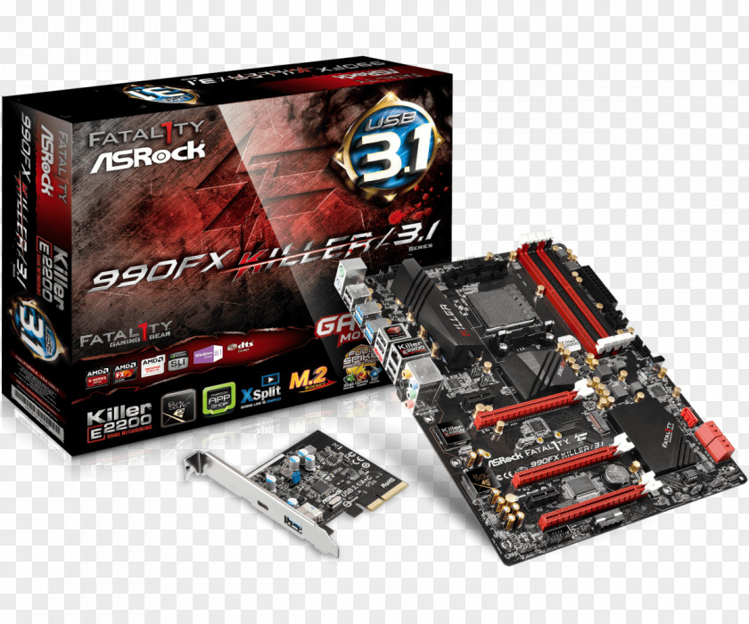 Graphics Cards & Video Adapters ASROCK FATAL1TY 990FX KILLER/3.1, AMD 990FX, AM3+, ATX, XFire/SLI, USB 3.1 Card, M.2, 140W CPU Support Motherboard PNG