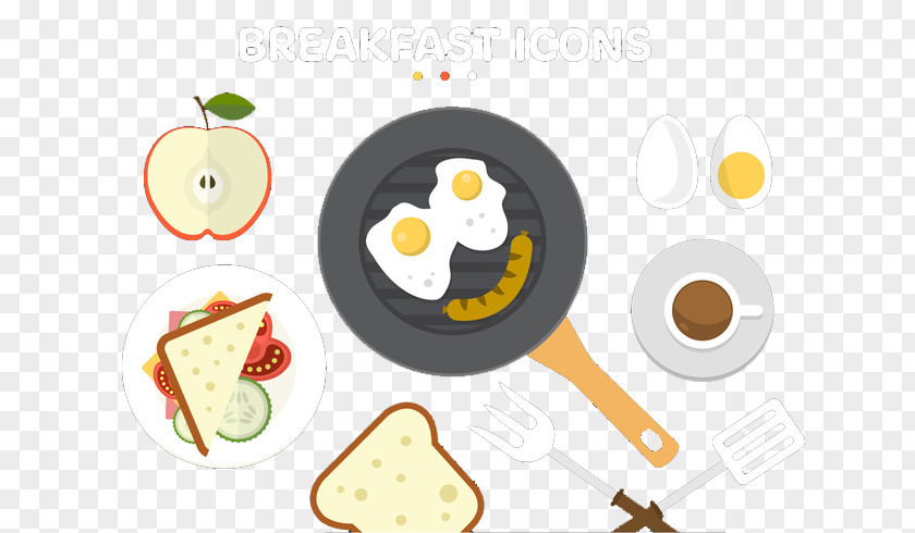 A Collection Of Colorful Flat Style Breakfast Foods Sausage Fried Egg Food PNG
