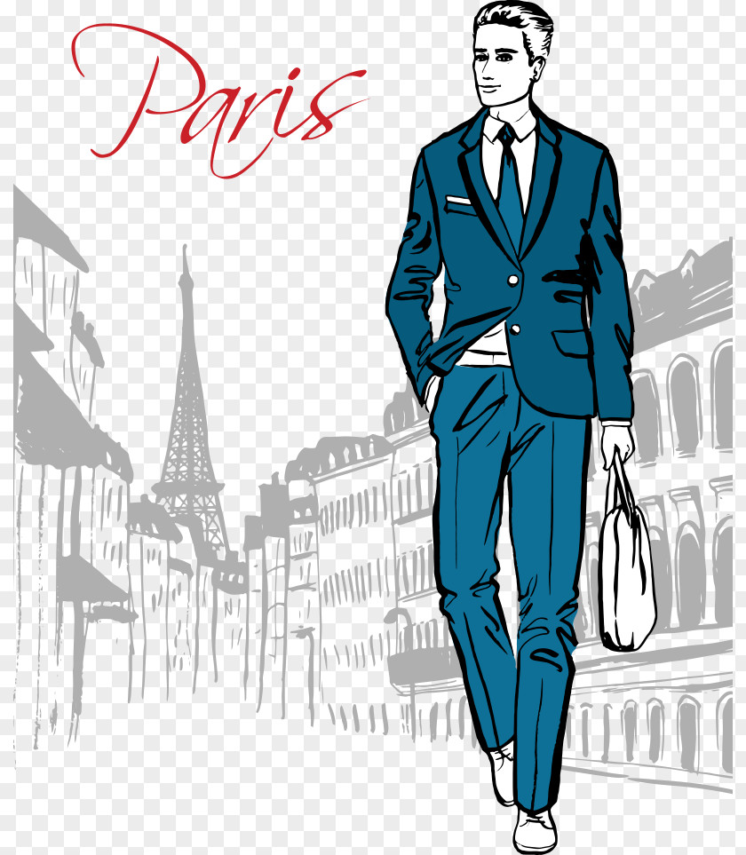 Vector Man Wearing A Suit Paris Fashion Illustration PNG