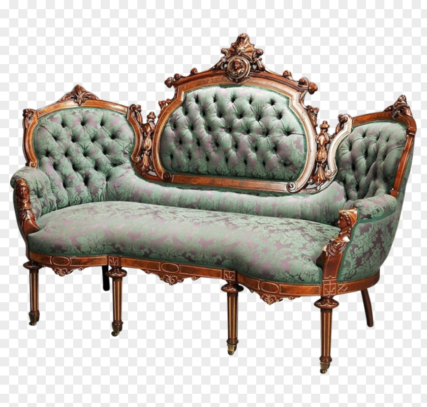 Antique Loveseat Couch Furniture Victorian Era PNG