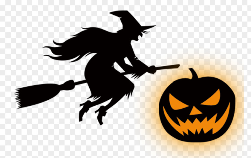 Halloween Pumpkin Silhouette Sorcerer Witchs Broom Witchcraft Clip Art PNG