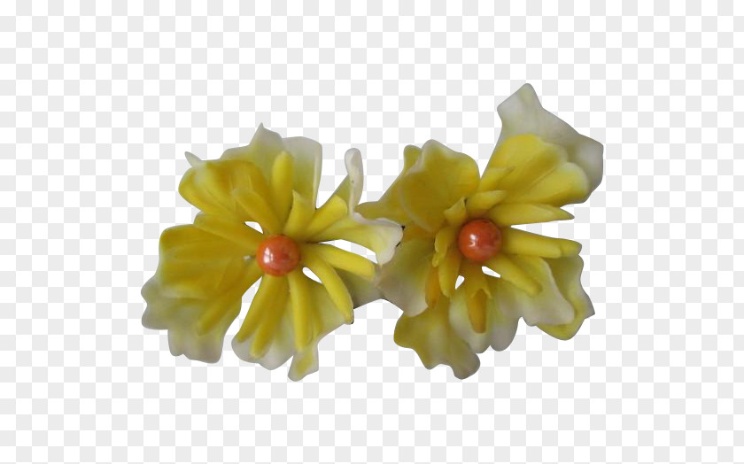 Flower Yellow Earring 1960s Plastic PNG
