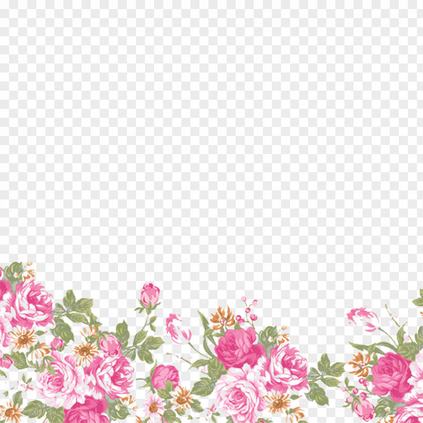 Hand-painted Roses Border Floral Design Flower Wedding Clip Art PNG