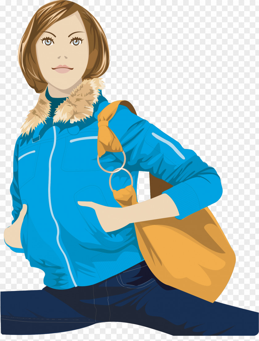 Vector Hand-painted Backpack Woman PNG