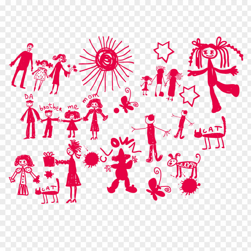Red Hand Painted Children Painting Child Drawing PNG