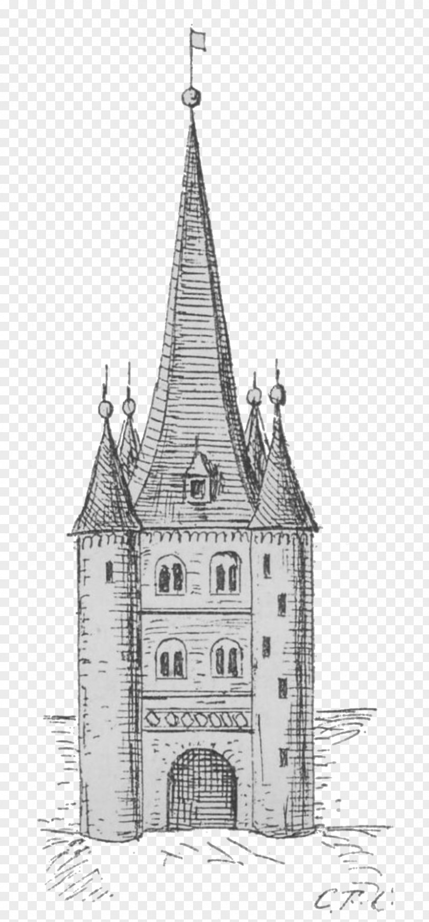 Hamburg Printing Tower Medieval Architecture Drawing Gothic Building PNG