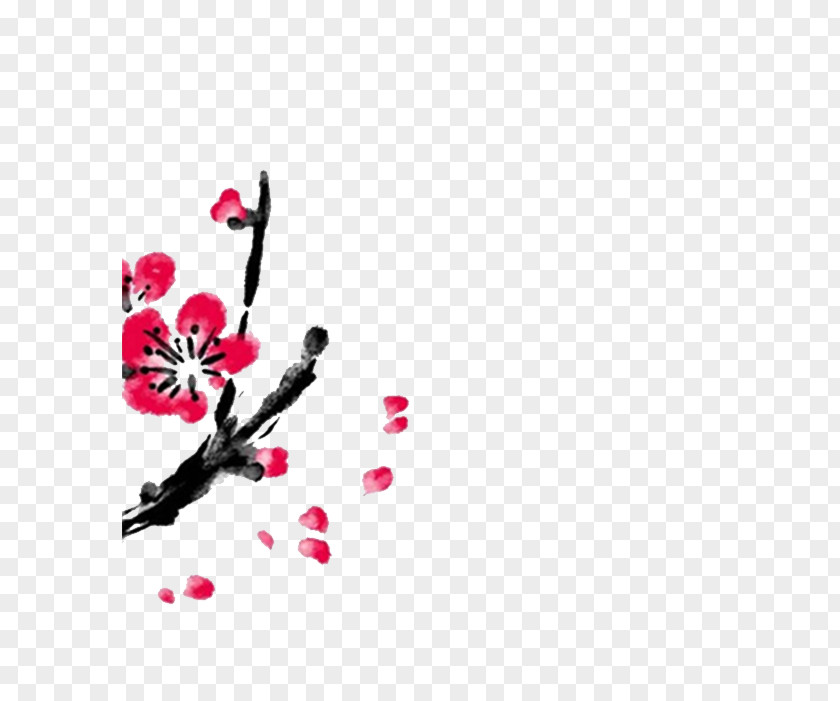 Plum Flower Blossom Ink Wash Painting Illustration PNG