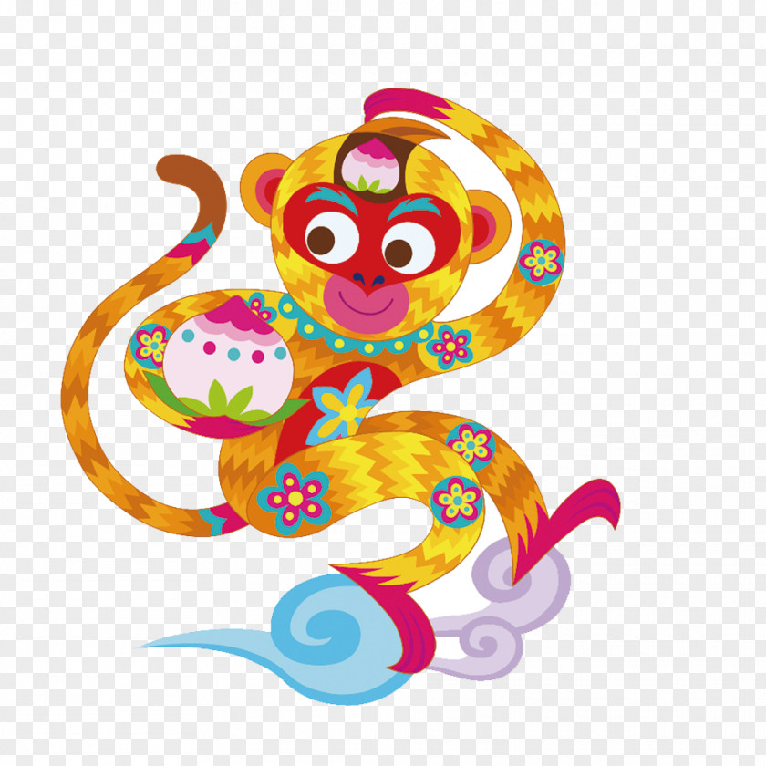 Color Monkey Pattern Chinese New Year Poster Papercutting PNG