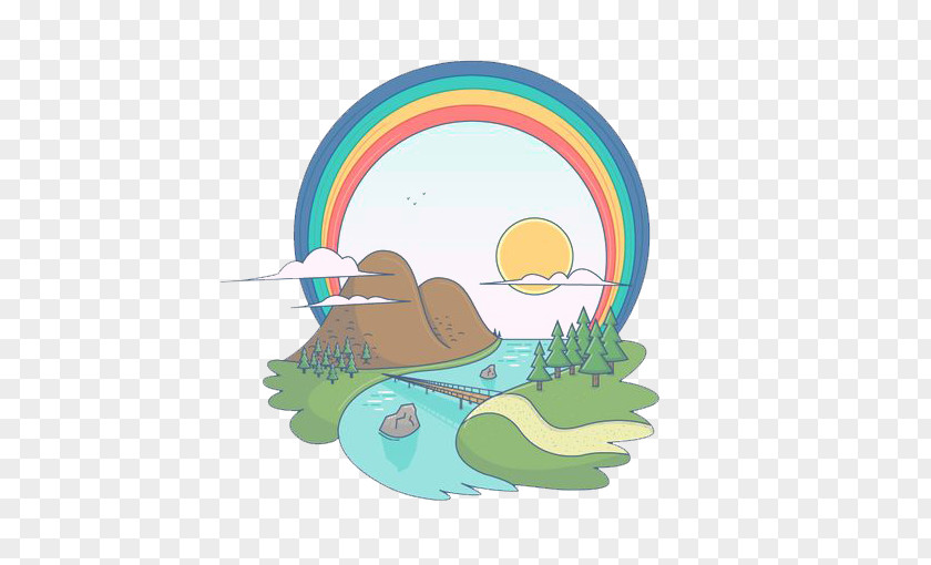 Hand Painted Rainbow Illustration PNG