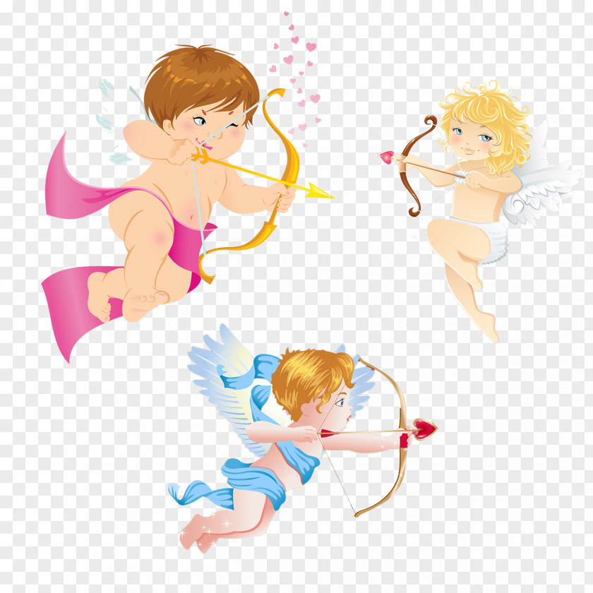 Three Lovely Cupid,Romantic Valentine's Day Cherub Cupid Angel Clip Art PNG