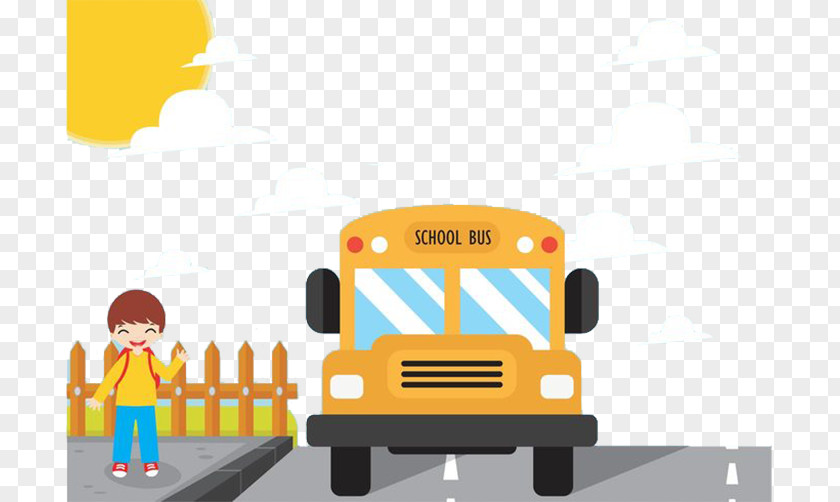 School Bags Bus Yellow Flat Design PNG