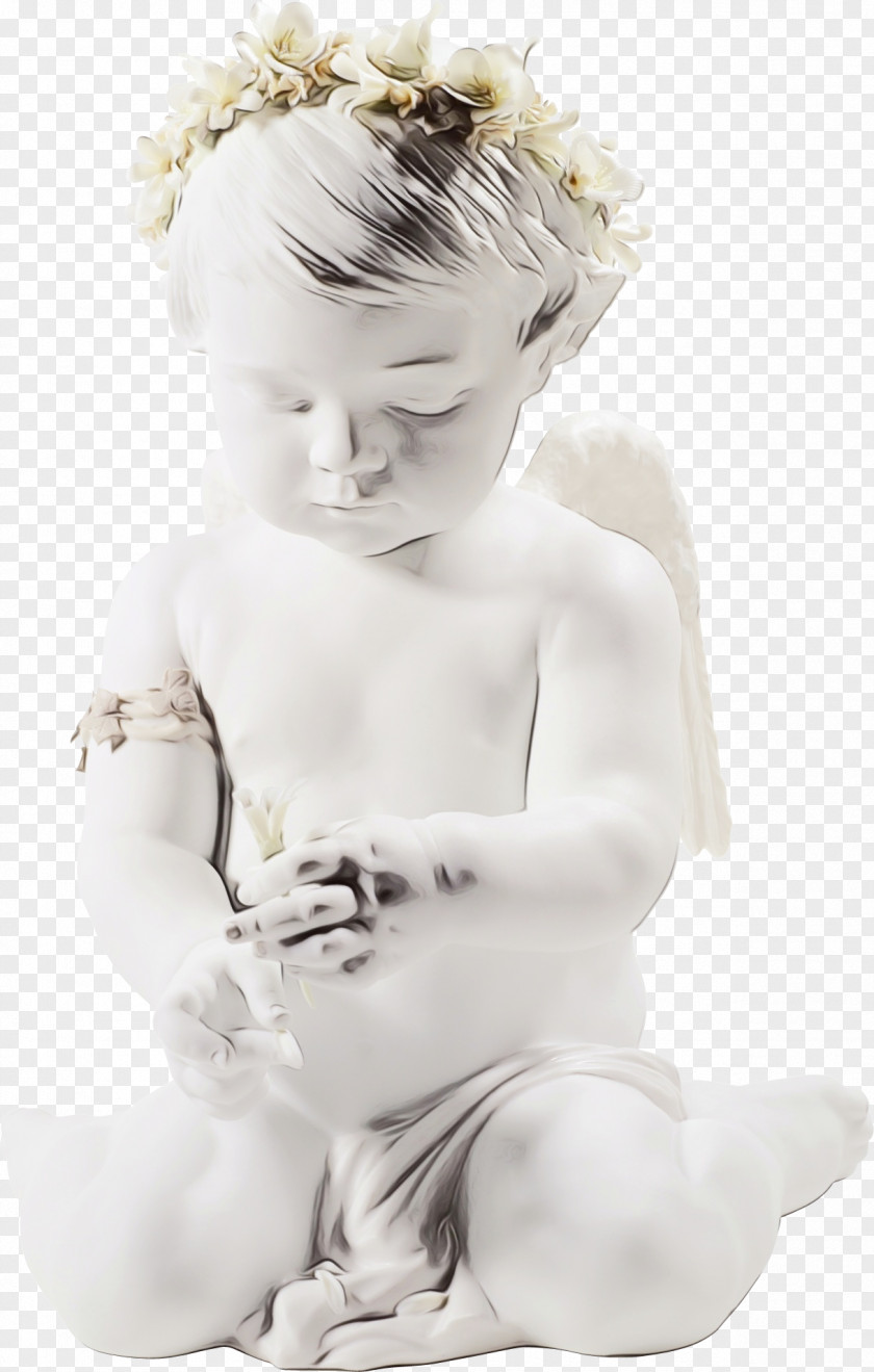 Statue Fictional Character White Figurine Angel Child Sitting PNG