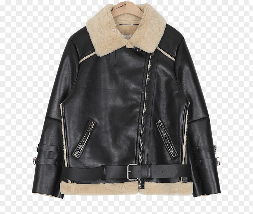 High-definition Buckle Material Leather Jacket Shearling Coat PNG