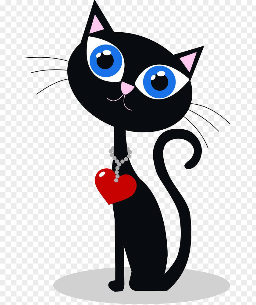 Cartoon Cat Love Black Kitten Clip Art PNG