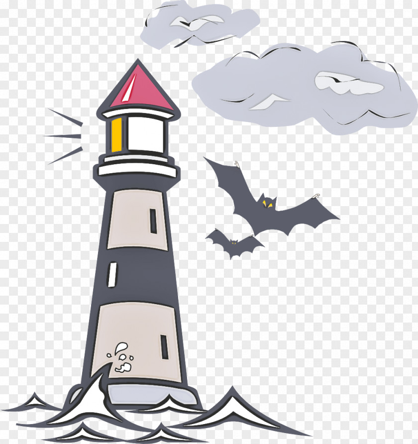 Cartoon Silhouette Lighthouse Icon Black & White PNG