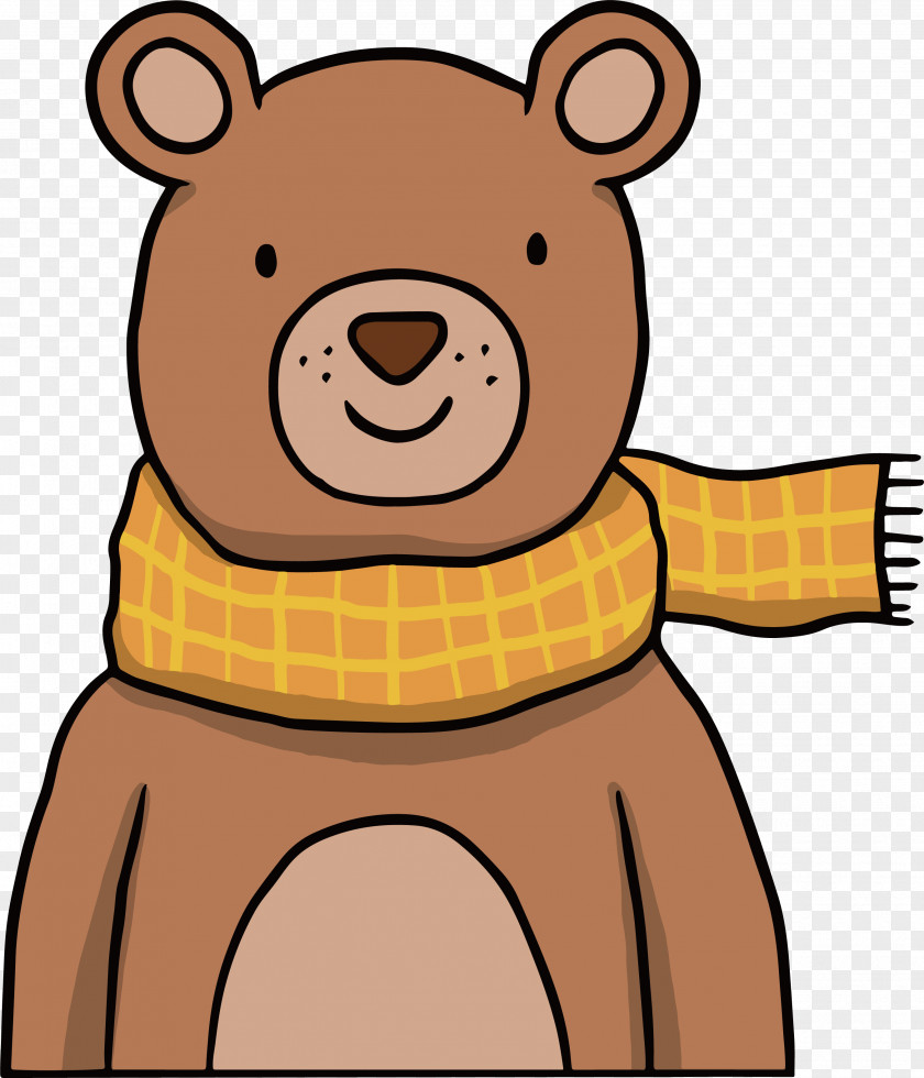 A Brown Bear With Scarf Drawing Illustration PNG