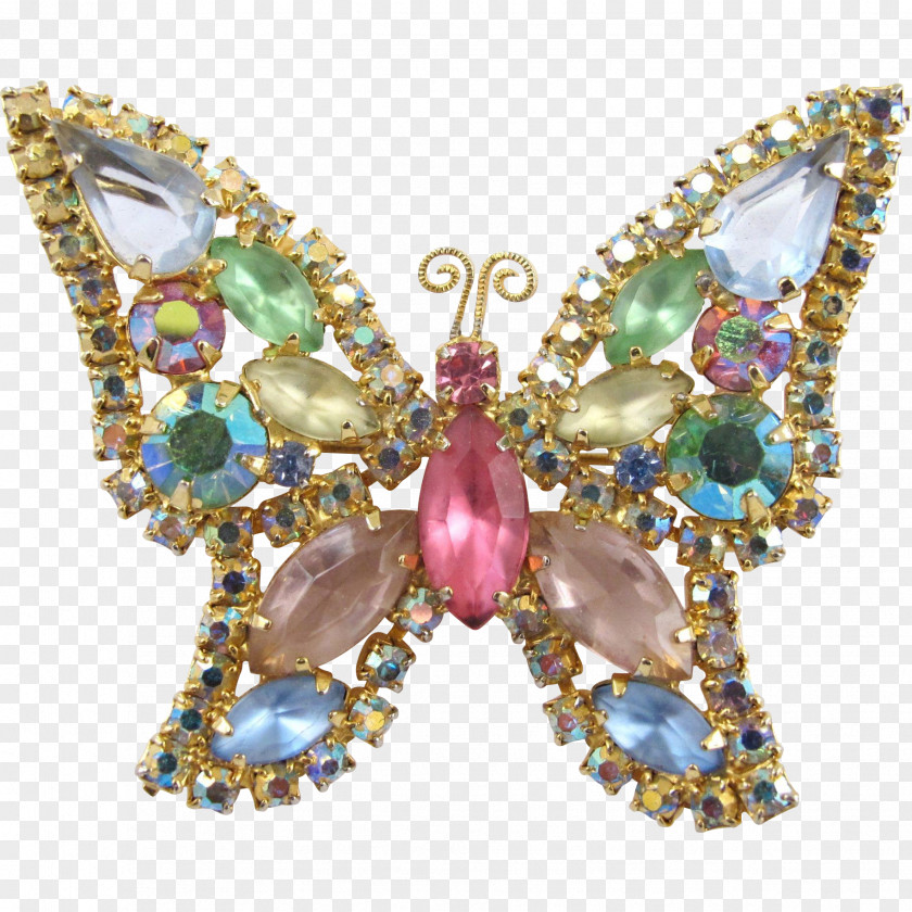 Butterfly Brooch Earring Imitation Gemstones & Rhinestones PNG