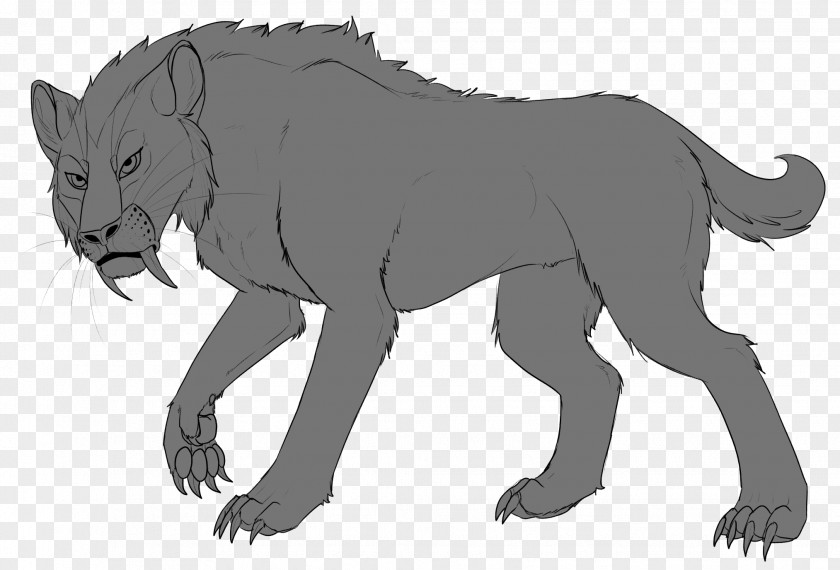 Vast Expanse Line Art Felidae Saber-toothed Tiger Roar PNG