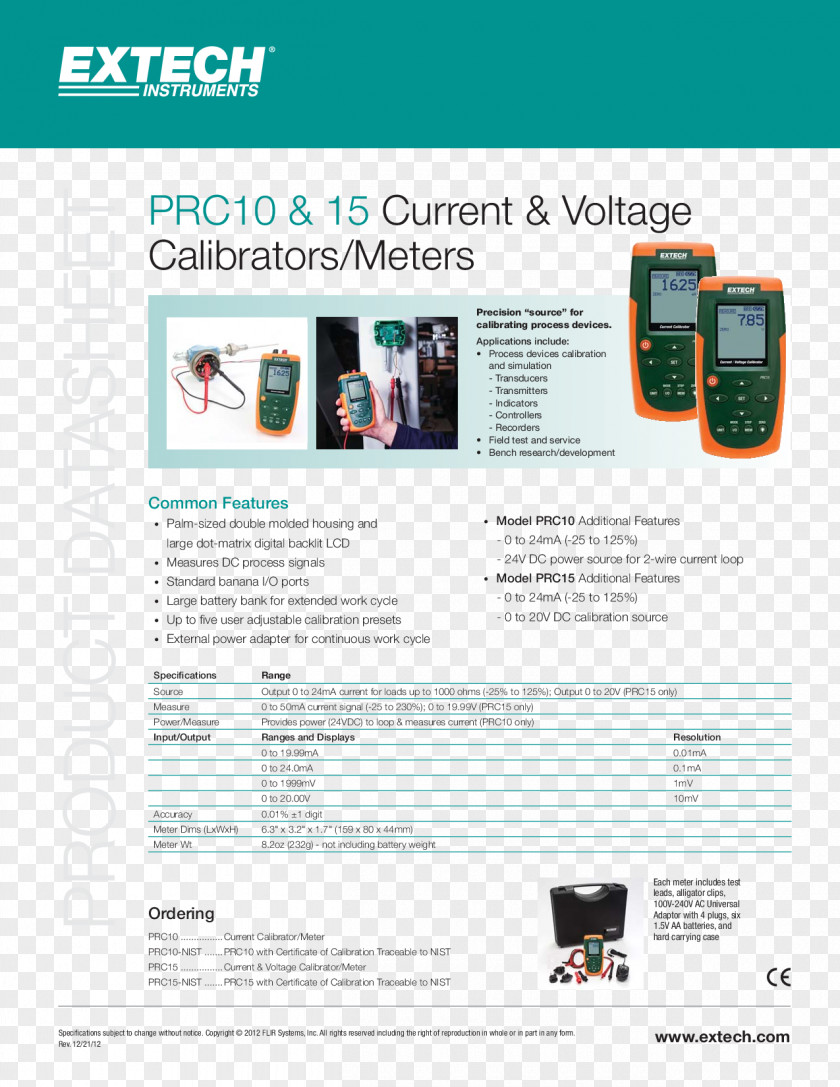 Garanti Bank Extech PRC15 Current & Voltage Calibrator Instruments Calibration Electric Potential Difference Datasheet PNG