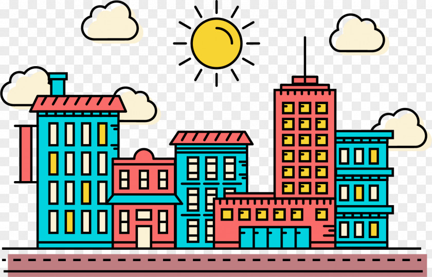 Linear Seaside City Vector Illustration Euclidean PNG