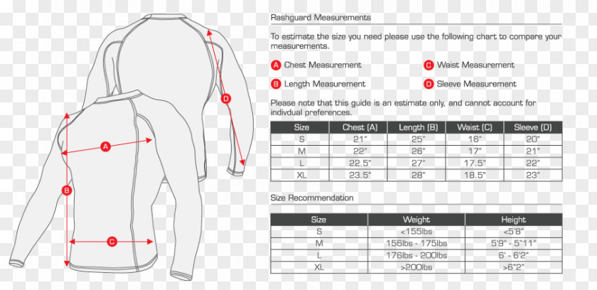 Size Chart Long-sleeved T-shirt Rash Guard PNG