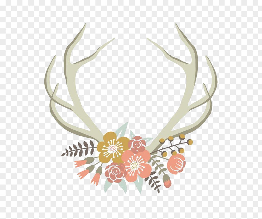 Deer Antler Horn Floral Design Clip Art PNG