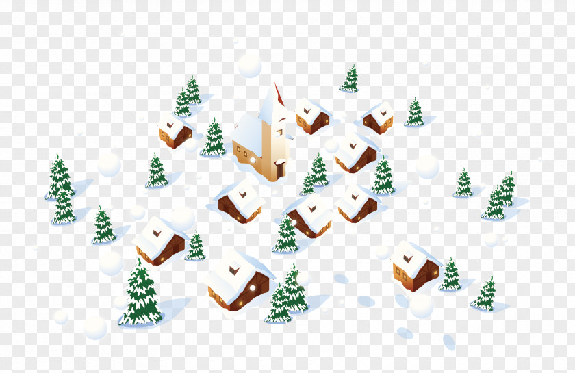 Snow Village Christmas Vector Winter Illustration PNG