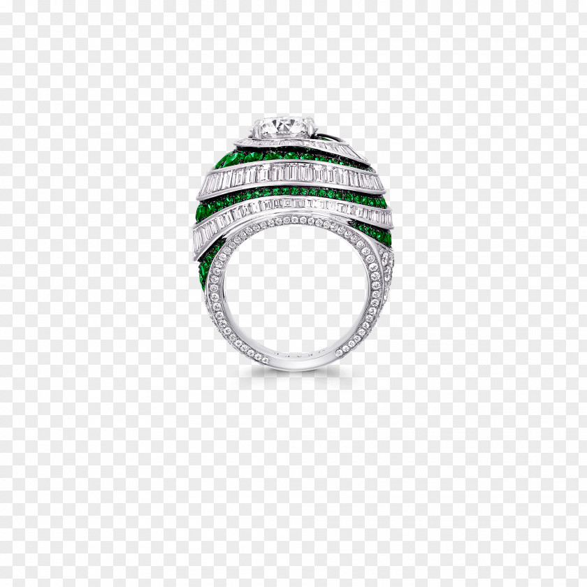Ring Earring Emerald Baguette Graff Diamonds PNG