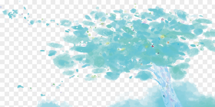 Vector Watercolor Tree Blue Sky Graphic Design Turquoise Wallpaper PNG