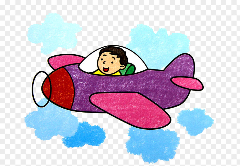 Cartoon Crayon Plane Airplane Child Oil Painting PNG