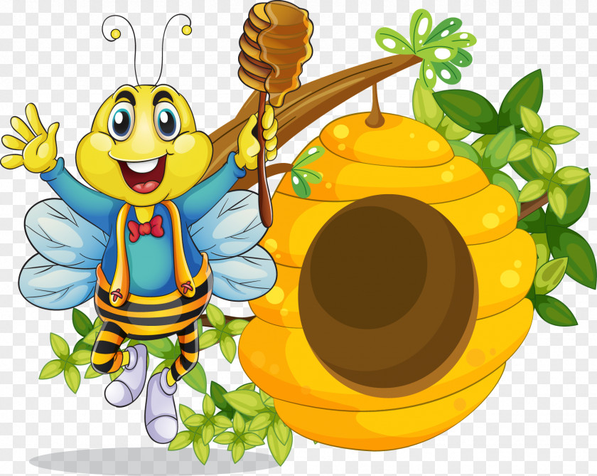 Vector Bee Beehive Cartoon Clip Art PNG