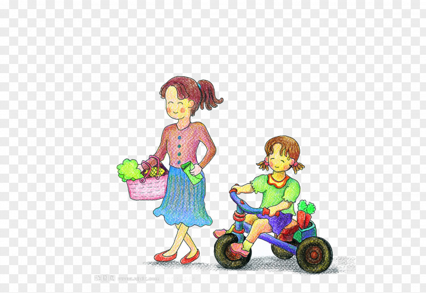 Grocery Shopping Mother And Child Vegetable Cartoon PNG