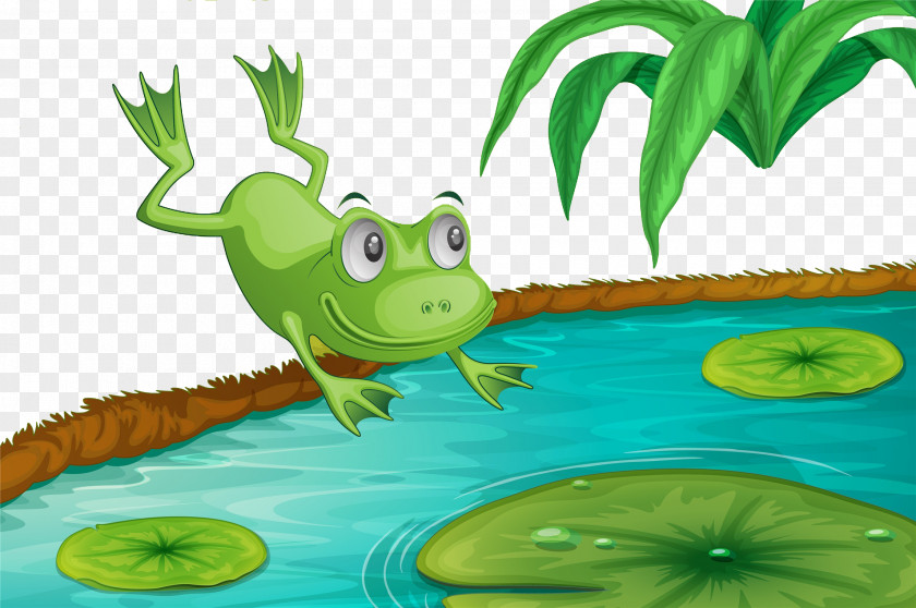 Frog In The Lotus Pond Cartoon PNG