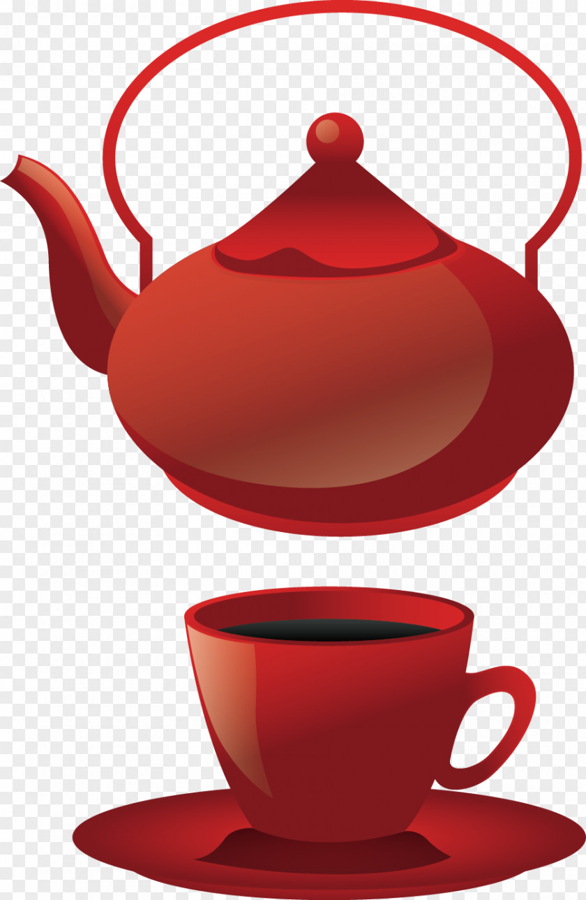 Vector Painted Red Tea Cup Teapot Coffee Teacup PNG