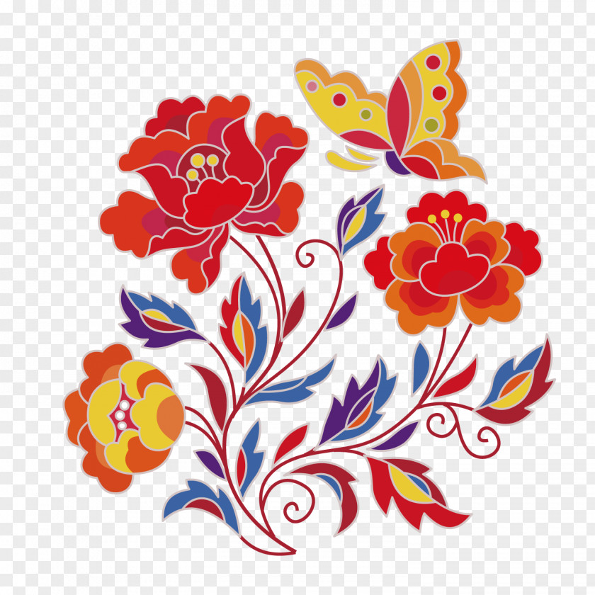 Colored Floral Pattern Flower Sketch PNG