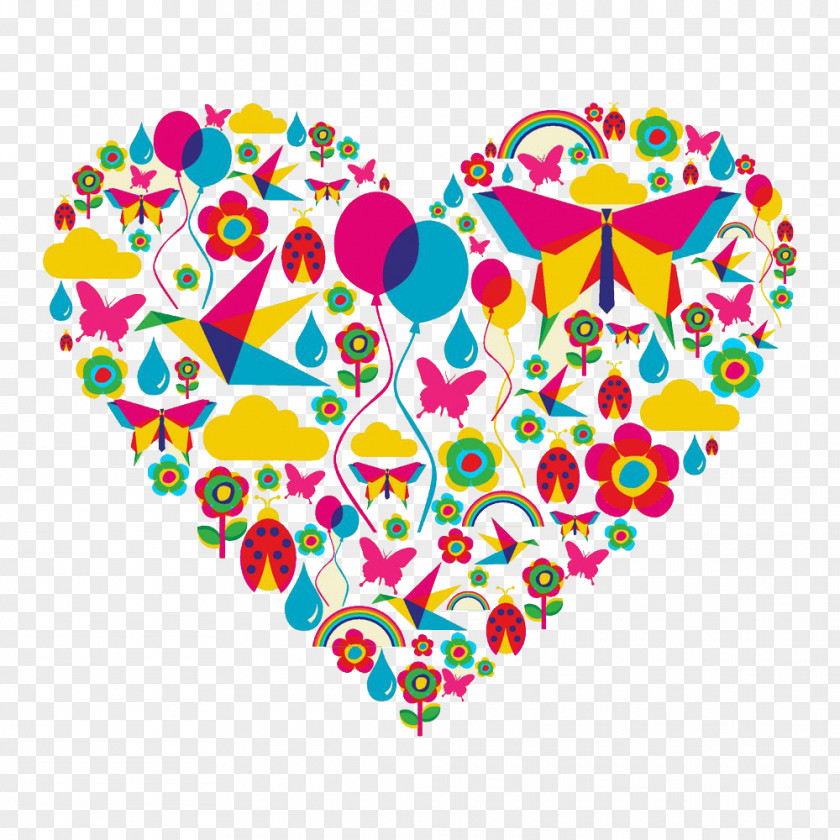 Heart Butterflies Beetle Spring Illustration PNG