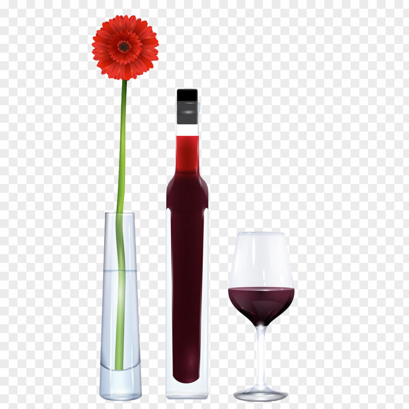 Flower Red Wine Ornaments Glass Bottle PNG